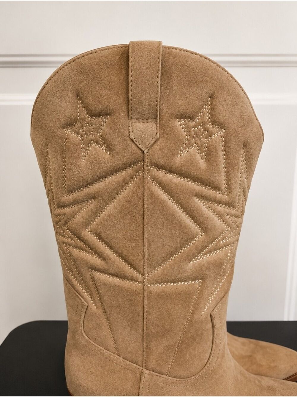 Decorative Women Tan Suede Cowboy Boots Size 8 - Picture 5 of 8